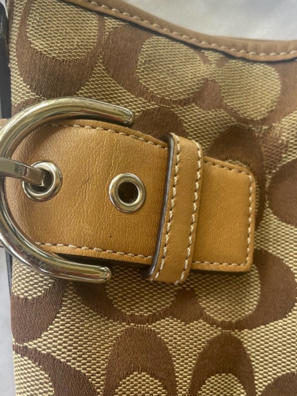 Coach Brown Tan Signature Canvas Shoulder Bag with Leather Trim - Picture 8 of 8
